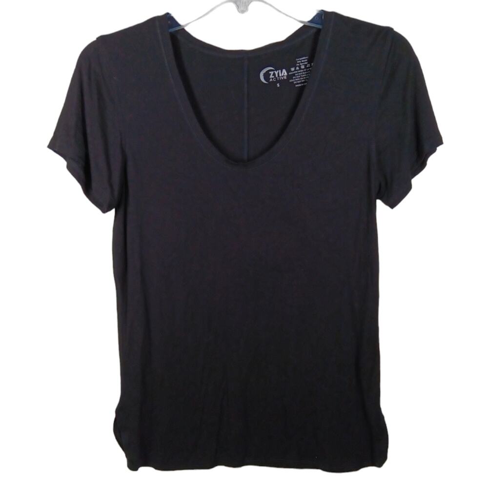 Zyia V Neck Short Sleeve Tee Black size Small